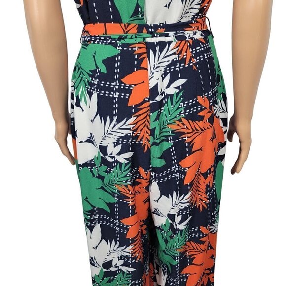 NY Collection Women's Navy Botanical Floral Jumpsuit With Waist Tie in a Size Me - Picture 8 of 16